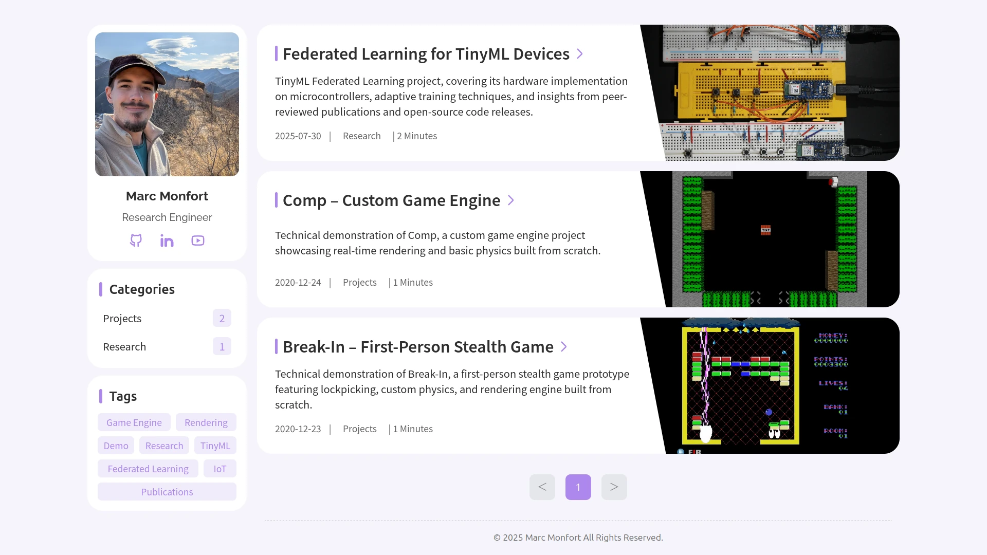 Screenshot of Marc Monfort's projects website showing various projects and case studies